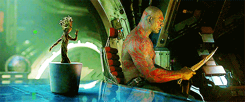 Guardians dancing Groot Drax look